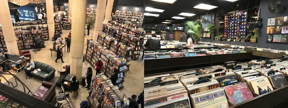 Books and vinyl on the first floor of the Last Bookstore