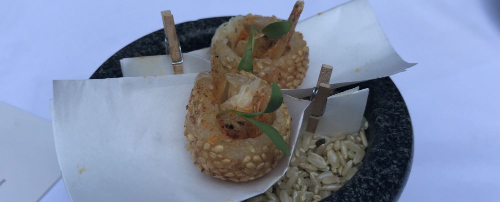 Sesame Ball with Dungeness Crab, Thair Curry Spice, and Sakura Shrimp